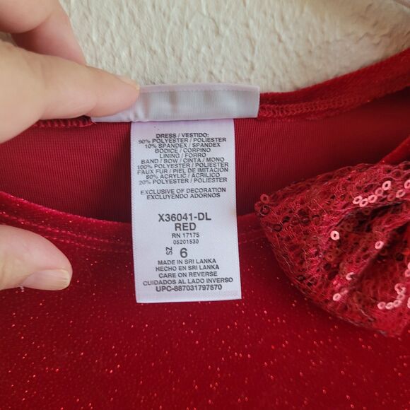 Bonnie Jean Dress Girls Sz 6 Christmas Red Faux Fur Holiday Sequin Sparkle - Picture 6 of 14